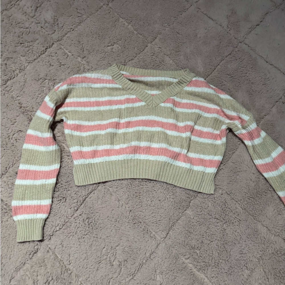 Wild Fable Striped V-Neck Sweater - Pink, Cream, Tan